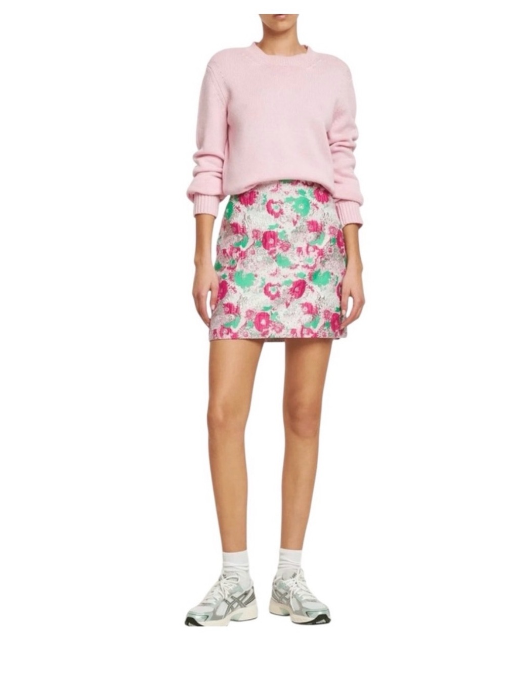 GANNI Floral Sequin Mini Skirt in Pink & Green